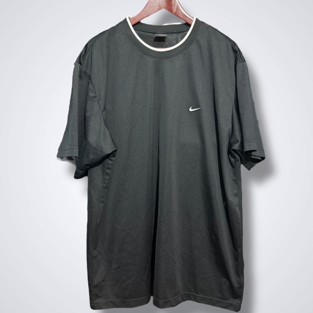 Vintage Nike shirt Men's 2XL solid Black mesh Short sleeve Crew neck Y2K